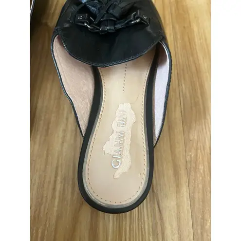 Gianni Bini  Black Leather Tassels Paris Almond Toe Loafer Mules Size 6.5