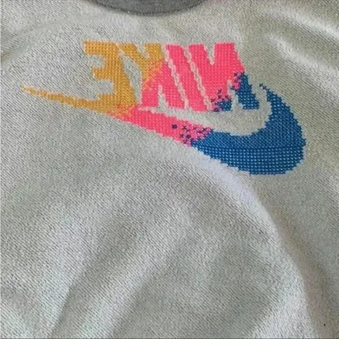 Nike  Grey Cropped Sweatshirt with Multicolor Swoosh, Embroidered Sweatshirt, S