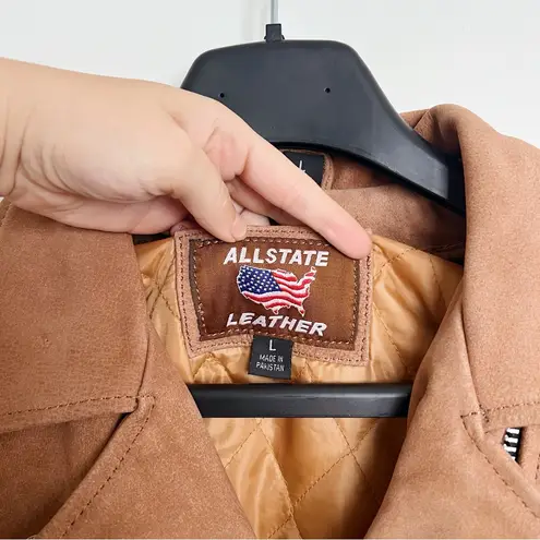 All State • brown leather motorcycle jacket insulated lined moto Indian logo Tan Size L