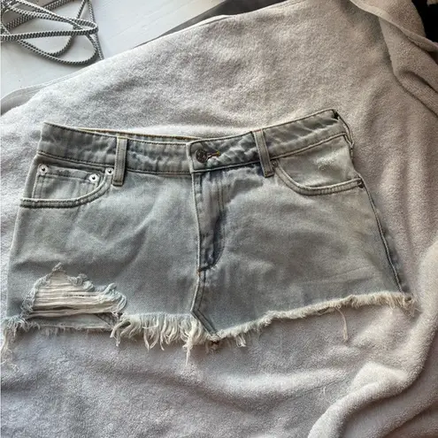 SER.O.YA new with tags Distressed skylight blue Denim skirt with frayed hem Size 00