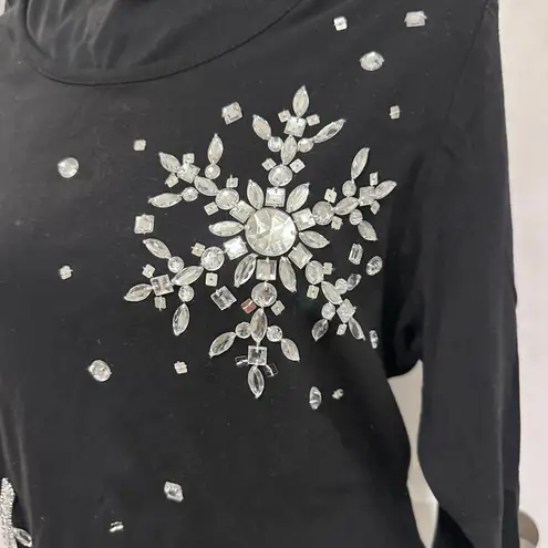 Quacker Factory  Black Beaded Snowflake Holiday Pullover Sweater