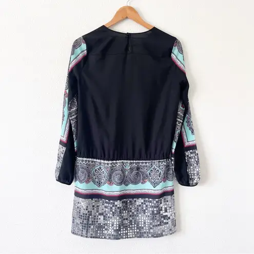 Clover Canyon Paisley Printed Long Sleeve Mini Dress in Multicolor