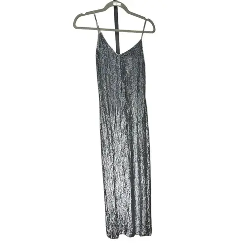 Retrofete Rebecca Grey Velvet Trimmed Sequined Chiffon Dress Silver Size XS