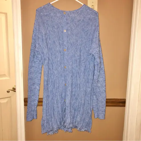 J Jill Fringe Knit Button Back Marled Tunic Sweater Blue Medium