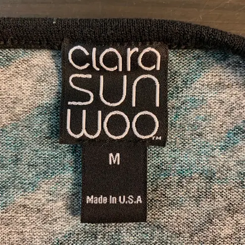 Clara Sun Woo Teal Black Zebra Print Long Sleeve Tunic Top Womens Medium M Blue