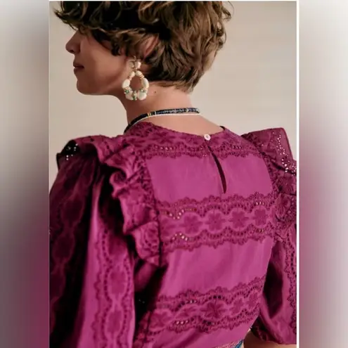 Sézane Sezane Elsa Blouse Eyelet Embroidered Ruffled Openwork in Purple Violet sz36/US4