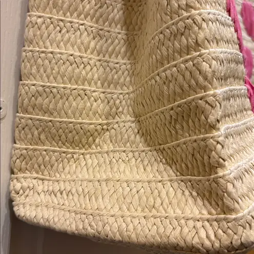 Urban Expression URBAN EXPRESSIONS NWTS STRAW TOTE WITH PINK HEART DESIGN FULLY LINED WITH POCKET - Image 5