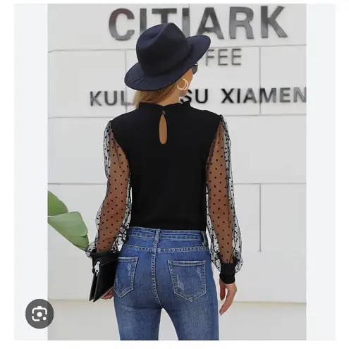 Blooming Jelly NWT Elegant Polka Dots Mesh Green Long Sleeve Blouse size XL