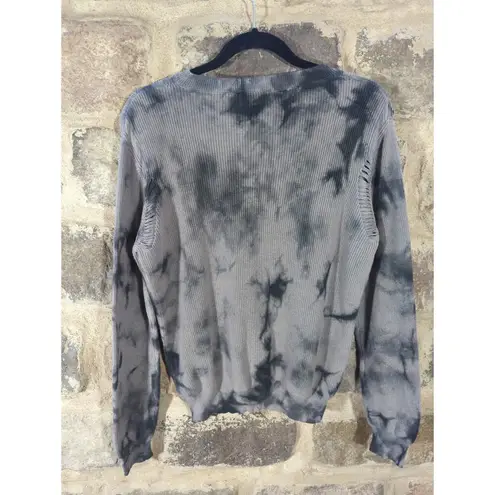 Fate Sweater Crew Neck Distressed Gray Cable Knit Woman's Large Ink Blot Gothic