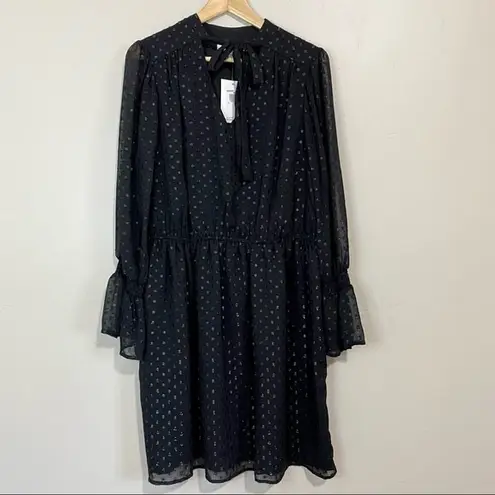 Fourteenth Place Women’s V-Neck Tie Midi Long Sleeve Dress Black Size Large NWT