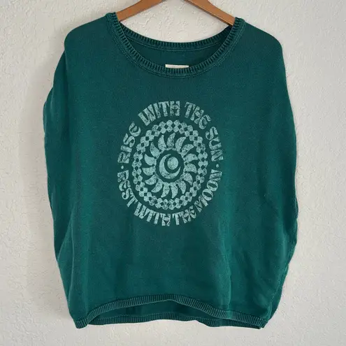 Pilcro Anthropologie Muscle Graphic Sweater Teal Green Celestial Rise Sun Moon