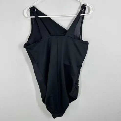 MiracleSuit Azura Black One Shoulder Ruched Tummy Control Swimsuit US 16
