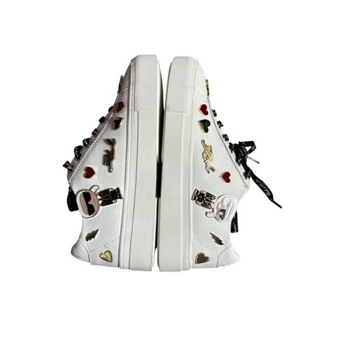Karl Lagerfeld Paris Cate Pins Bright White Tumbled Leather Sneakers Size 5