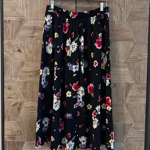 Jaclyn Smith Womens Black Floral Daisy Midi Skirt Size L