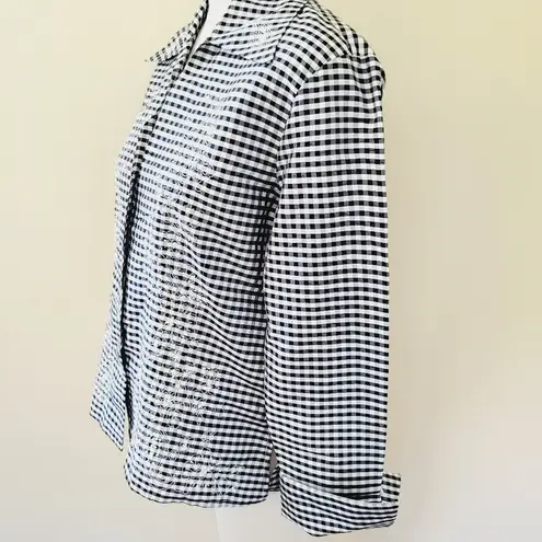 Anne Carson gingham embroidered silk tafetta blazer size large