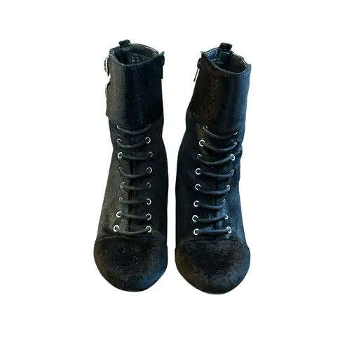 Diba Academia Black Lace Up Ankle Boots Velvet Heeled Buckle Women Size 8