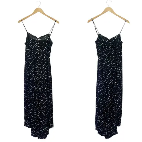 Intermix Linette Black Polka Dot Midi Dress Size 2 Spaghetti Strap Button Front