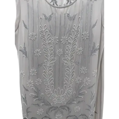 Sundance Embroidered Beaded Silk Shift Dress Ivory Sleeveless Size S Boho