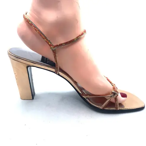 VINTAGE 1990'S RICHARD TYLER COPPER & GOLD BRAIDED LEATHER PUMPS (7M) Size 7