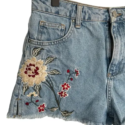 Topshop  MOTO Mom Jean Shorts High Waist Embroidered‎ Size 6 US  Euro 38