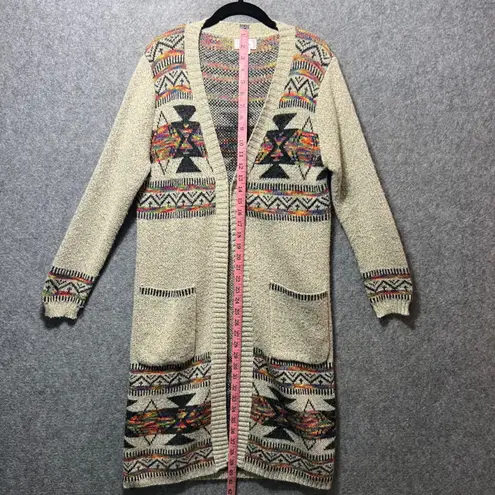 Kamana Southwestern Longline Cardigan Sweater Aztec Knit Boho Open Front M Gray Size M