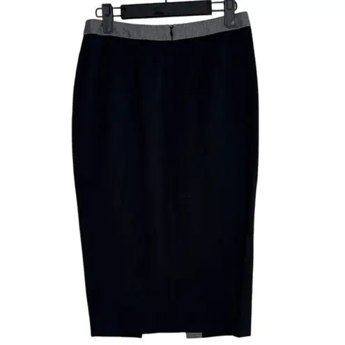 Alvin Valley Color Block Trim Accent Pencil Fitted Midi Skirt Slit S Black White