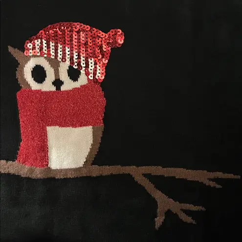 Catherines Size 2X Black - Owl Sequin Christmas Crewneck Sweater Top