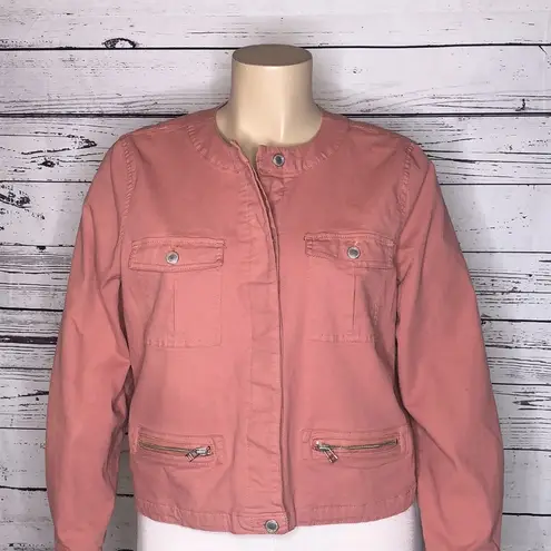 Denim & Co . Size XL Dusty Pink Button Front Cropped Utility Jacket