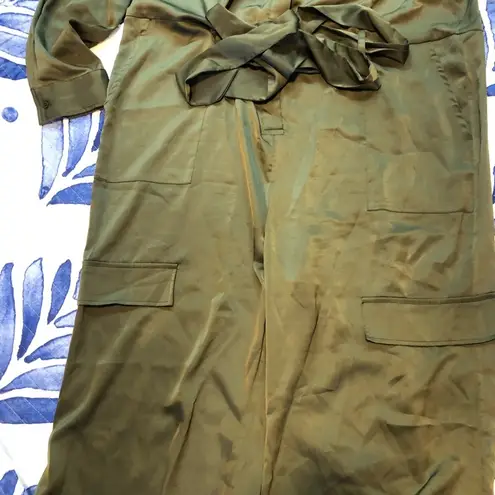 Olive Green satin button front Jumpsuit xl