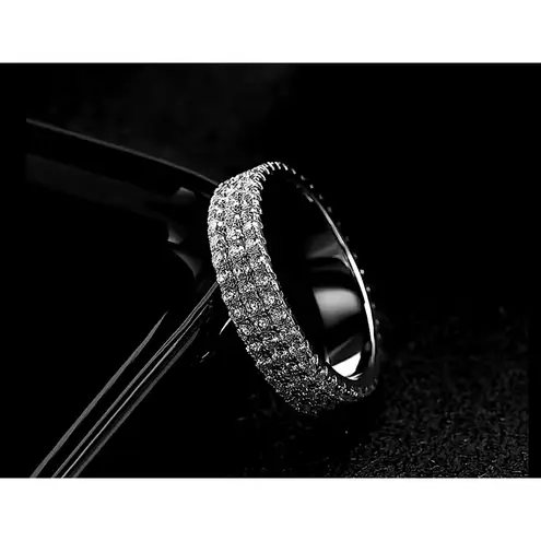 Boutique Sparkly Triple Row Eternity Ring | 14k White Gold Plated Sterling Silver