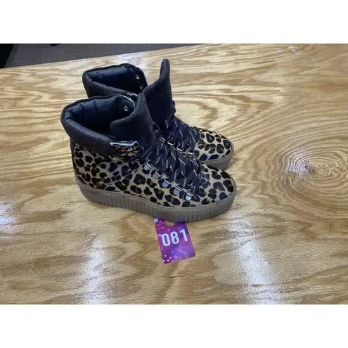 Shoe The Bear Agda Women's 38 Chestnut Leopard Pony Suede Ankle Hiking Boot Size 7