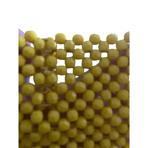 Yellow Hand Beaded Clutch Retro Faceted Bead Zip Pouch Evening Bag EUC