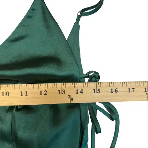 Capulet Emerald Green Satin Slip Maxi Dress Spaghetti Straps Double Slit Size S