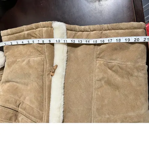 Vintage Tan Suede Shearling Lined Duffle Coat Jacket Women's Warm Winter Size M