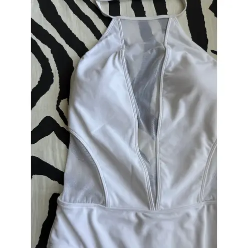 NWT Ted Baker Mesh Panel Halter Top One Piece Swimsuit in White, US 8 White