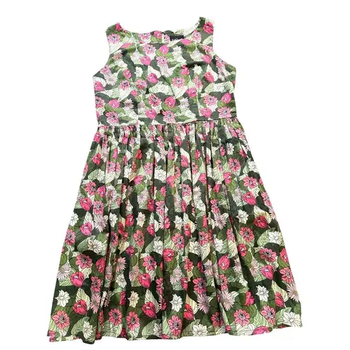 Collectif Candice Palm Blush Floral Swing Dress Size XL Retro Vintage Twee Mod