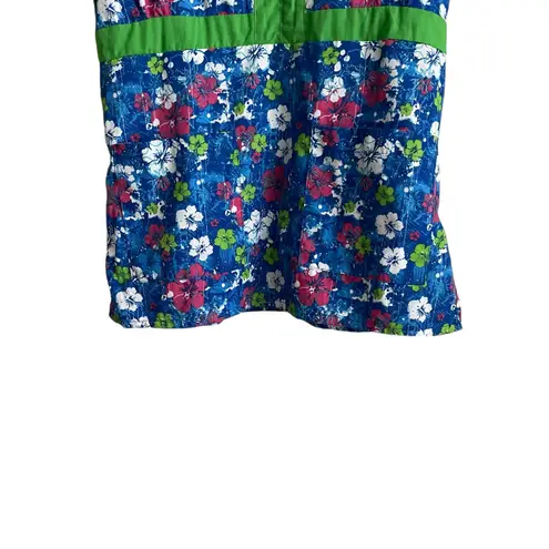 Tab NY Scrubs Women Top L Floral Medical Uniform Nurse Workwear Dental Casual Blue Size L