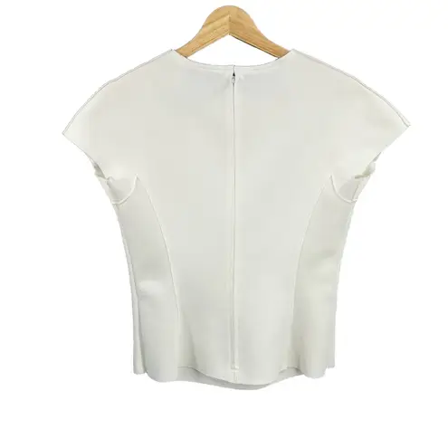 Rickie Freeman Teri Jon Cream Blouse Floral Embroidery Cap Sleeve Scuba 2 White