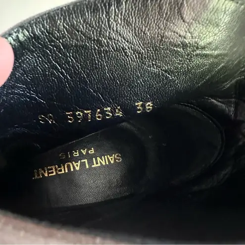 Saint Laurent Paris Road Gray Dipped Suede Heeled Ankle Bootie sz 38