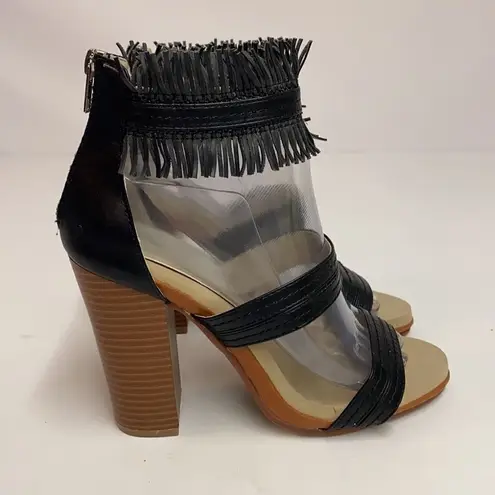 GROOVE Tribal Fringe Chunky Block Heels Size 8 A9 Black