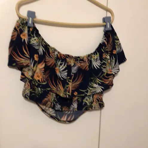 SheIn  VCAY Plus Tropical Print Off Shoulder Overlay Crop Top & Shorts 0XL