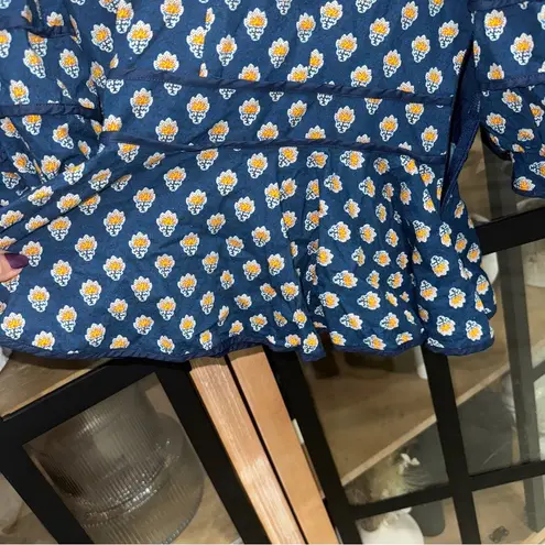 Hunter Bell Blayne Puff Sleeves Poplin Peplum Top blouse block print floral navy