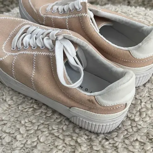 ASOS  Design‎ Women's Lace Up Embroidered Platform Canvas Sneaker Shoes Pale Pink