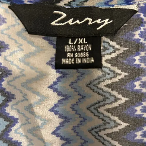 Zuny Women's L XL Blue Chevron Zig Zag Print Kimono Kaftan Cover Up Size L