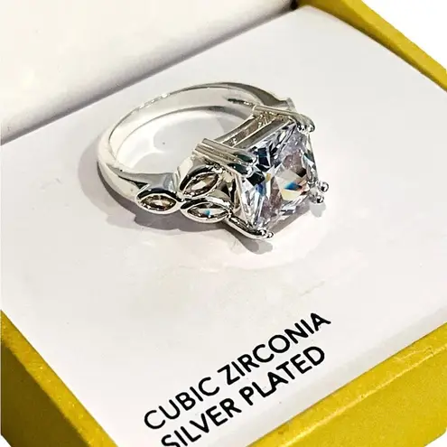 Charter Club NEW Engagement RING SOLITAIRE Size 5 Silver Plate CZ Square Boxed