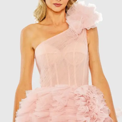 Mac Duggal 20576 Womens Pink One Shoulder Glitter Tulle Gown Dress