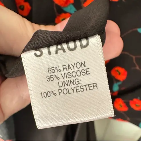 STAUD NEW! Calypso Poppy Cut Out Black Red Midi Floral Print Dress Size L