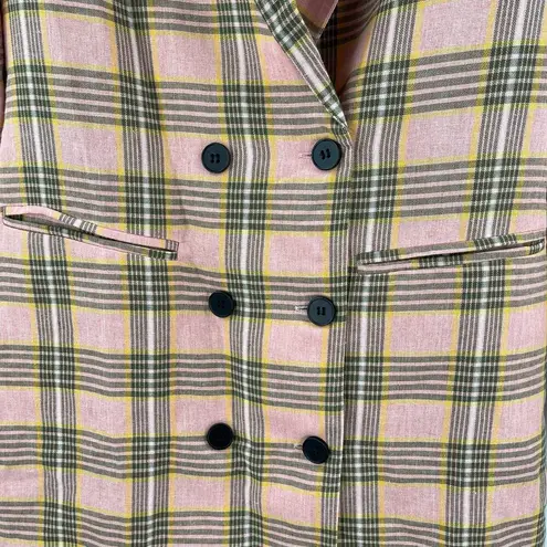 Nasty Gal  Blazer Dress Size 8 Plaid Decisions Menswear Style Pink Yellow Button