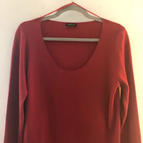 Lafayette 148 Sweater Red Ribbed Scoop Neck Sweater EUC Sz L? (SEE MEASUREMENTS)