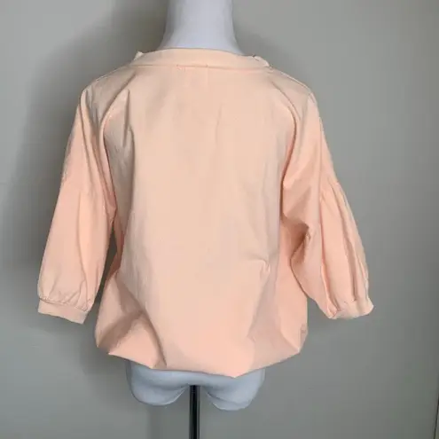 Vintage Peach Painted Flower Popover Top 80s 90s Sz Large Orange